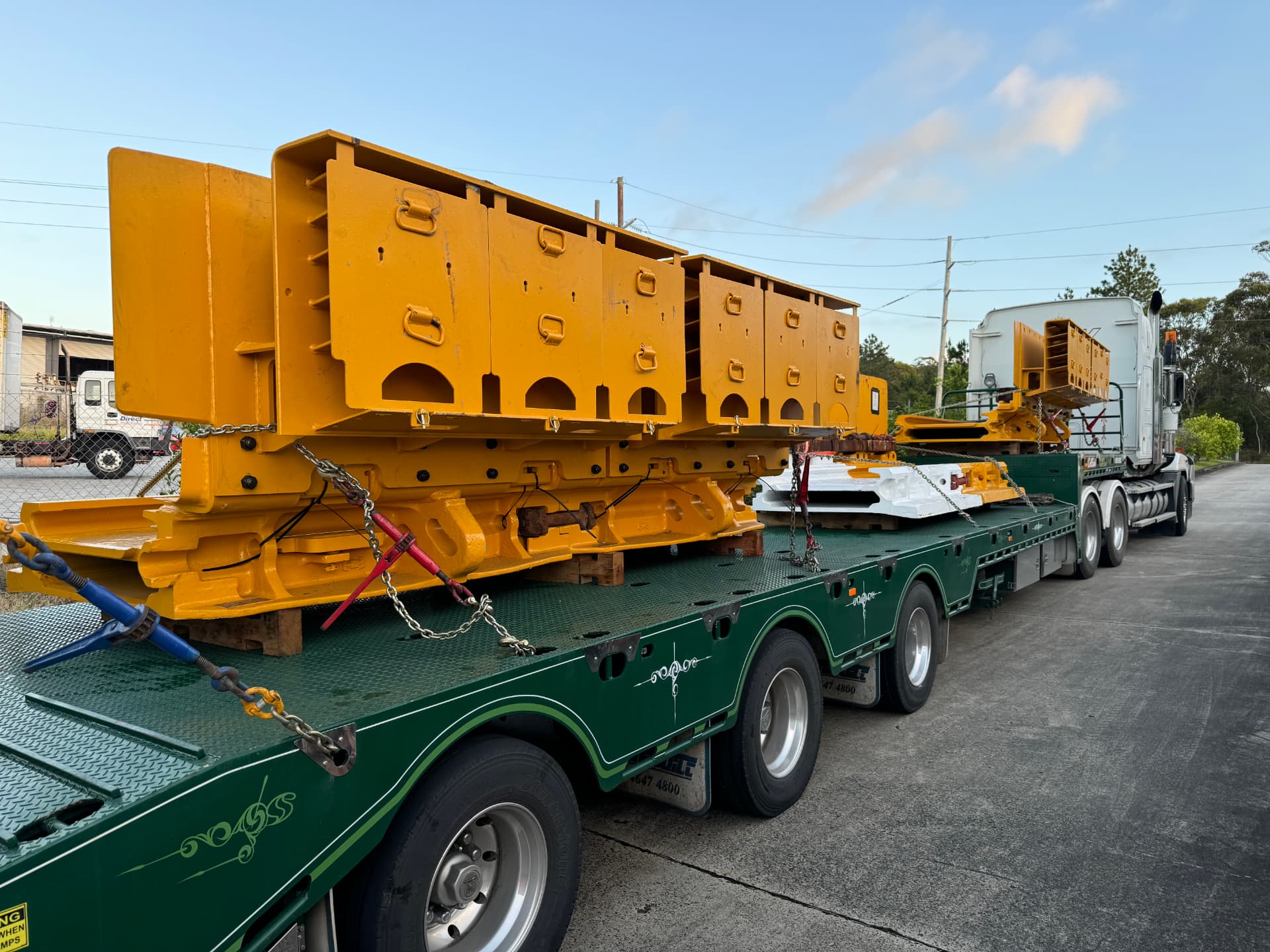Newly manufactured AFC panline sections loaded and secured on a transport trailer